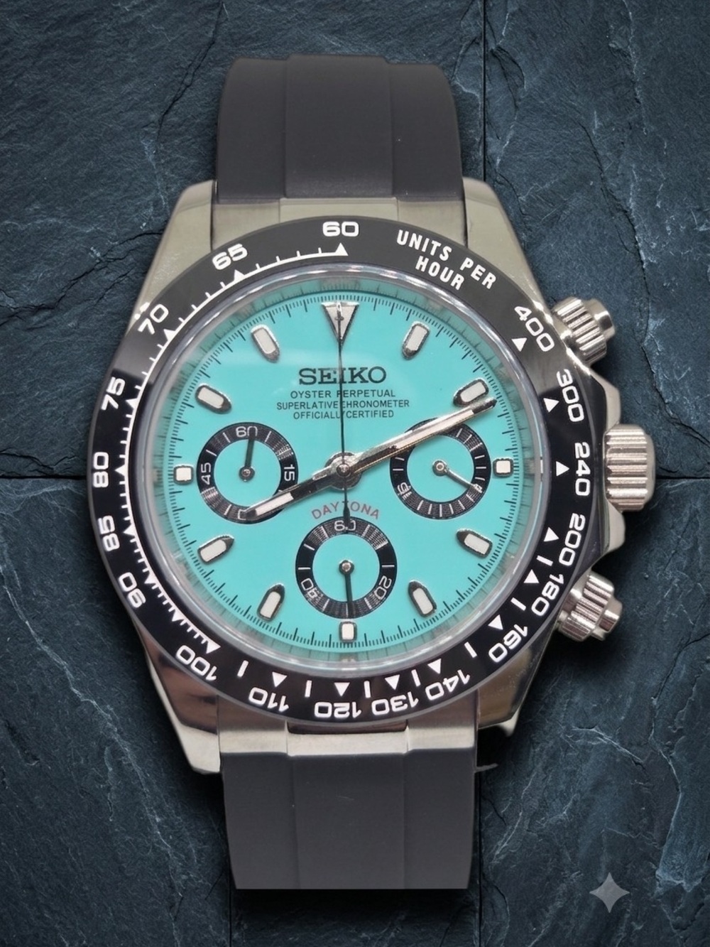 Custom 39mm Seiko Mod Watch VK63 Daytona Chronograph Light Blue Dial